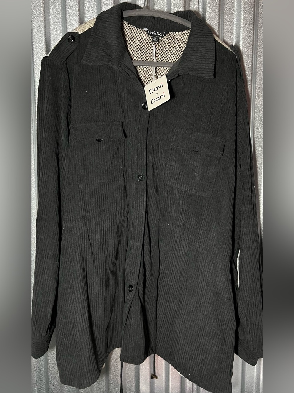 DAVI & DANI Southwestern Corduroy Button Down Jacket in Black & Cream 3X NWT - Picture 3 of 4